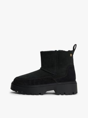 black leather cleat pull-on snow boots for women tommy hilfiger