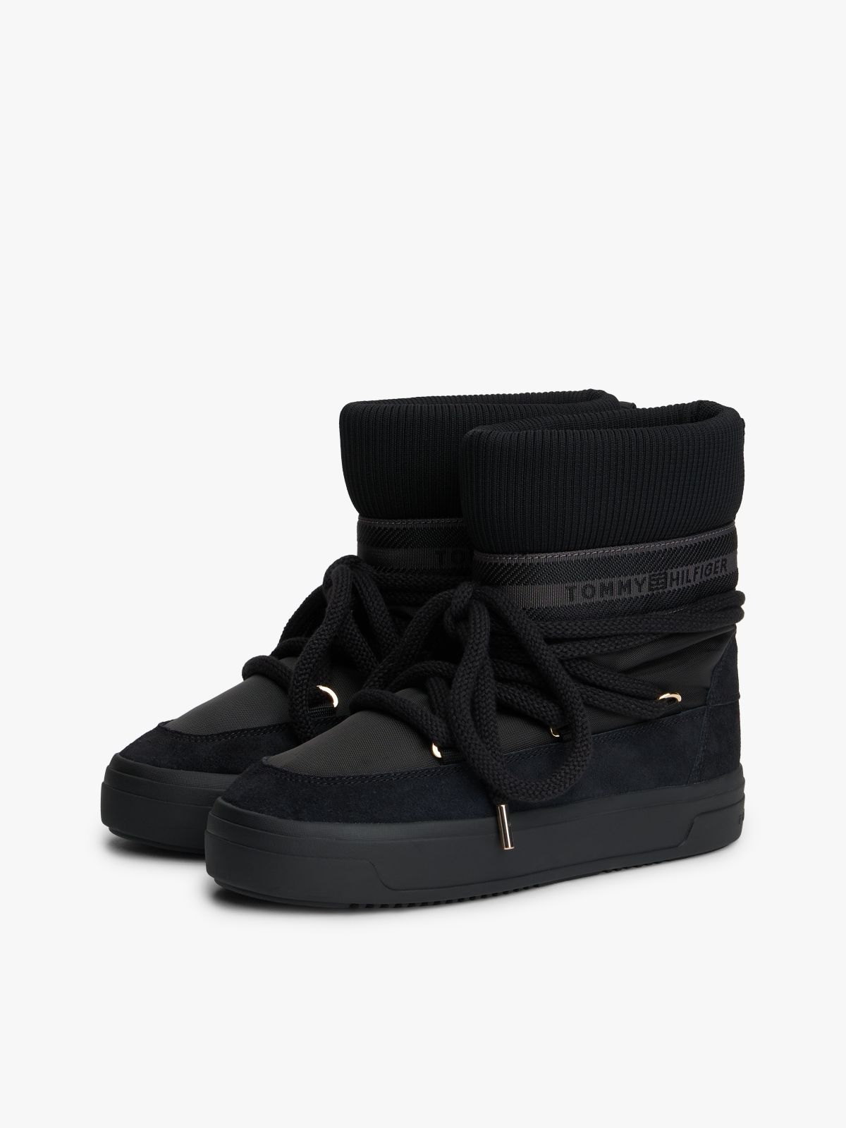 Water Repellent Warm Lined Lace-Up Snow Boots — Black