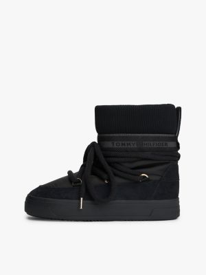 schwarz wasserabweisender lace-up schneestiefel für damen - tommy hilfiger