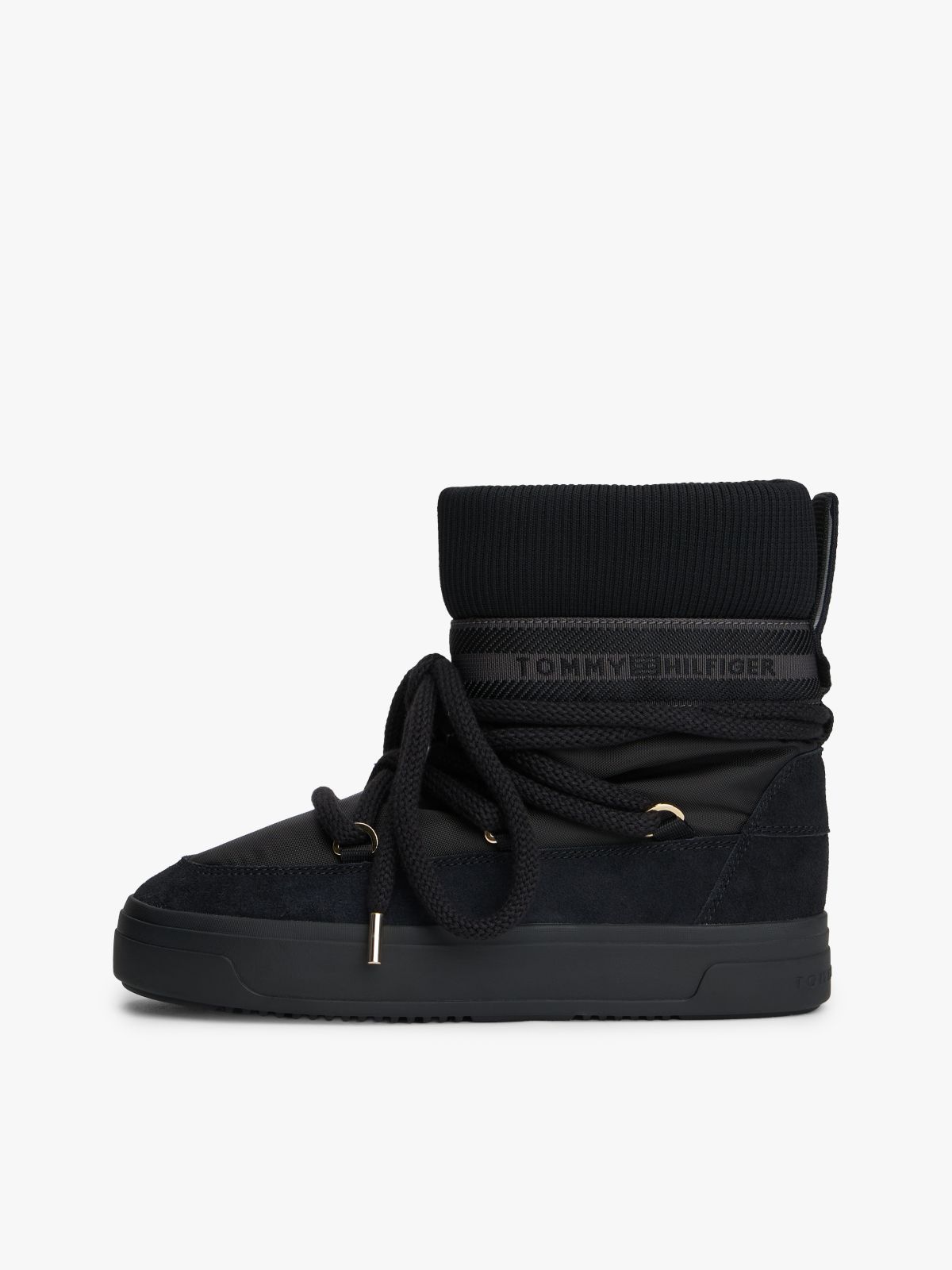 Water Repellent Warm Lined Lace-Up Snow Boots — Black