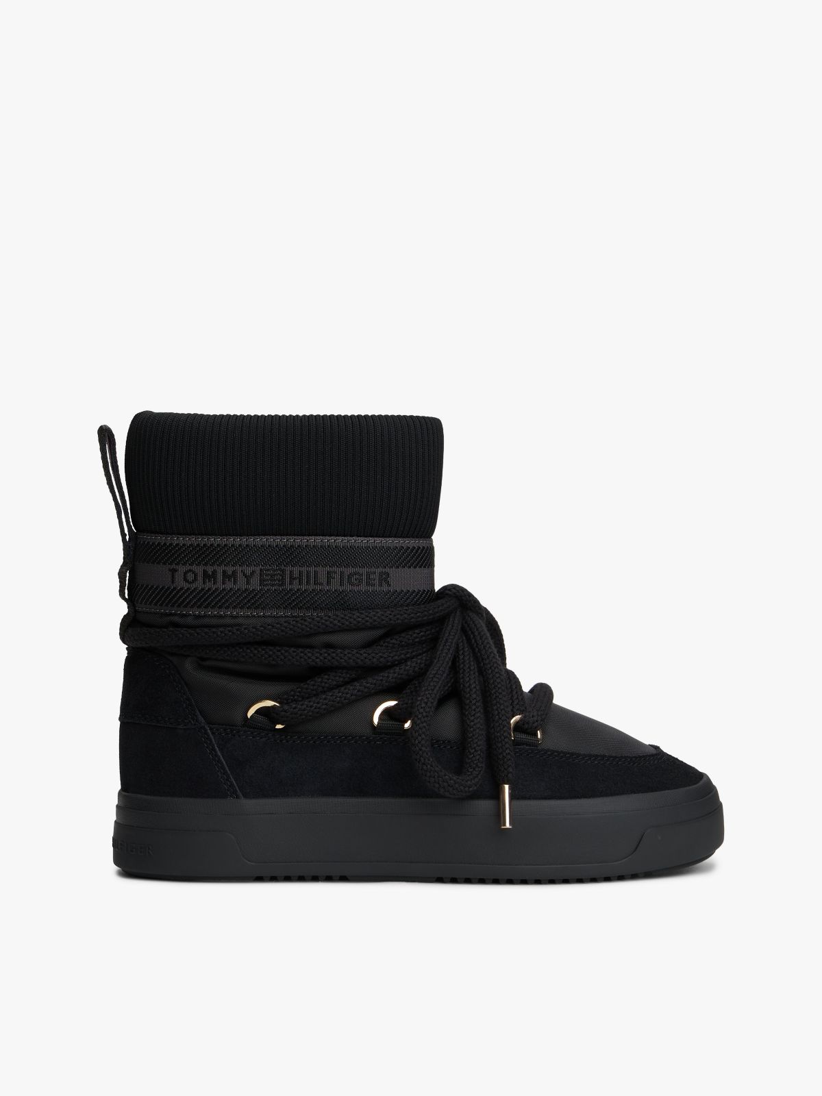 Water Repellent Warm Lined Lace-Up Snow Boots — Black