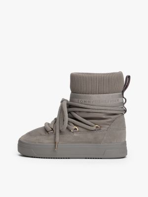 grey water repellent lace-up snow boots for women tommy hilfiger