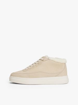 beige mid-top court-sneaker aus leder für damen - tommy hilfiger