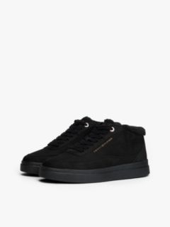 Leather Mid-Top Warm Lined Court Trainers — Black 2