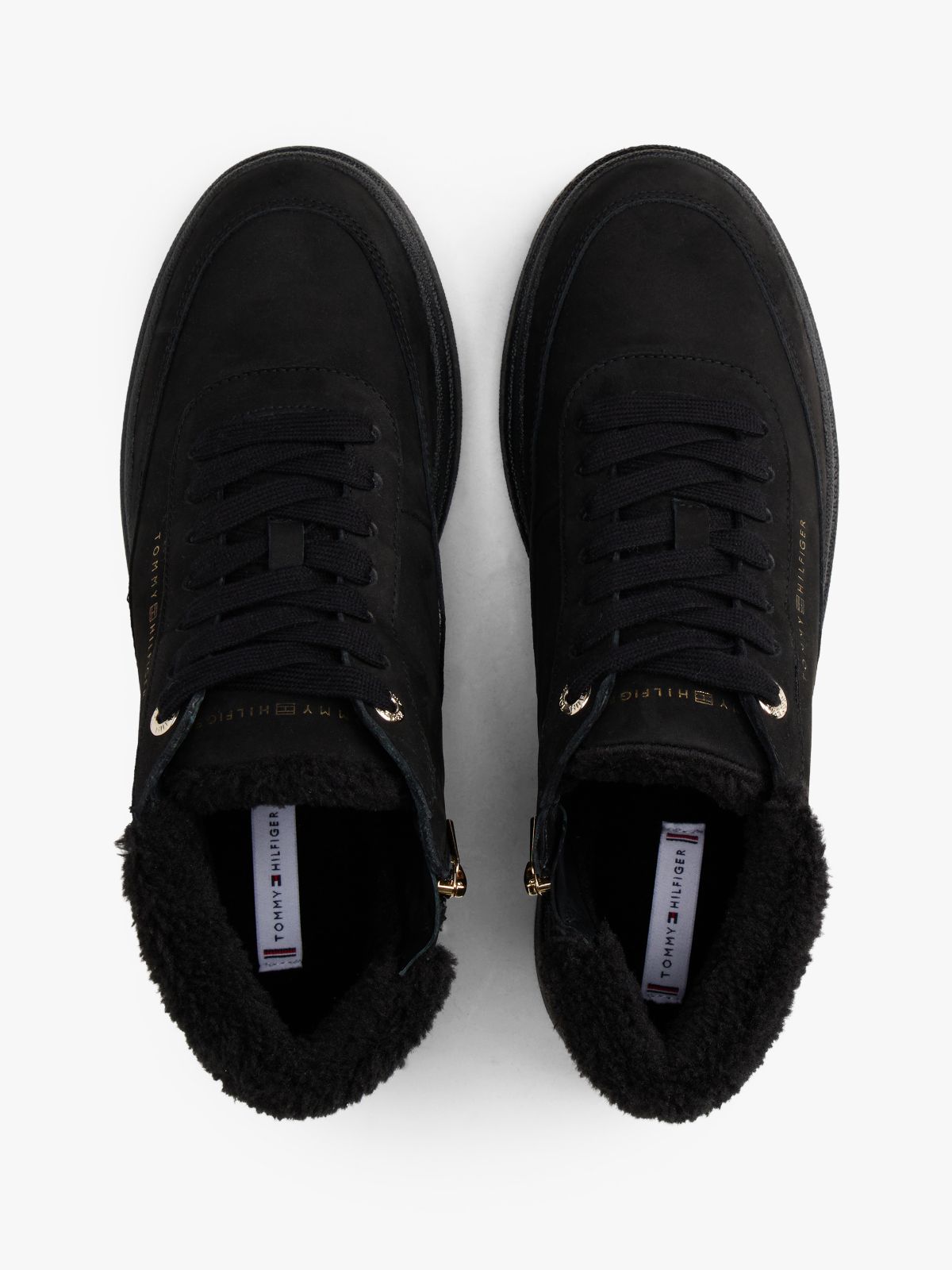 Leather Mid-Top Warm Lined Court Trainers — Black