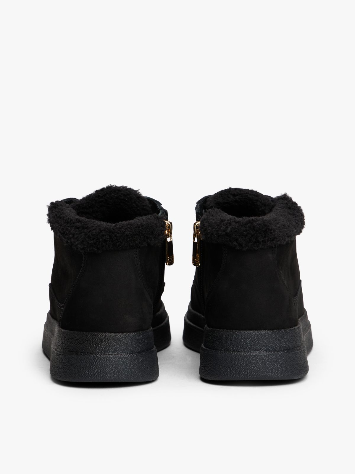Leather Mid-Top Warm Lined Court Trainers — Black