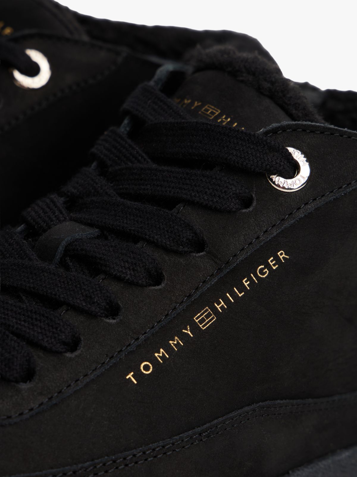 Leather Mid-Top Warm Lined Court Trainers — Black