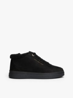 Leather Mid-Top Warm Lined Court Trainers — Black 1