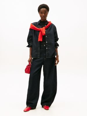 bailarinas de piel con tira en t roja de mujeres tommy hilfiger