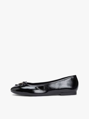black patent leather th monogram ballerinas for women tommy hilfiger