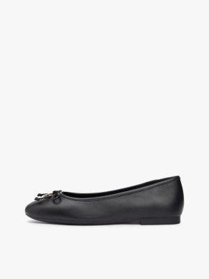 black th monogram charm leather ballerinas for women tommy hilfiger