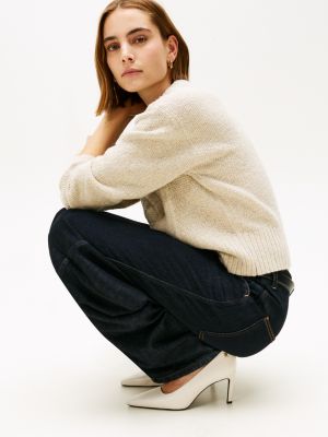 décolleté in pelle con monogramma th beige da donne tommy hilfiger