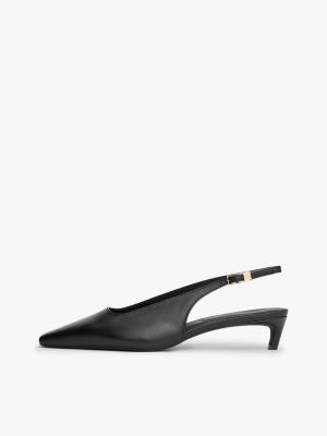 zwart leren pump met kitten heel en slingback voor dames - tommy hilfiger