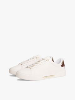 Leather Logo Plaque Court Trainers — Beige 2