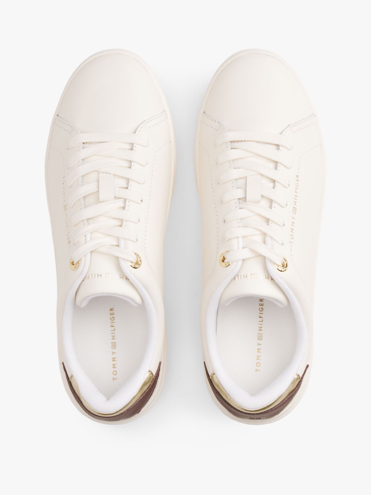 Leather Logo Plaque Court Trainers — Beige