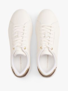 Leather Logo Plaque Court Trainers — Beige 3