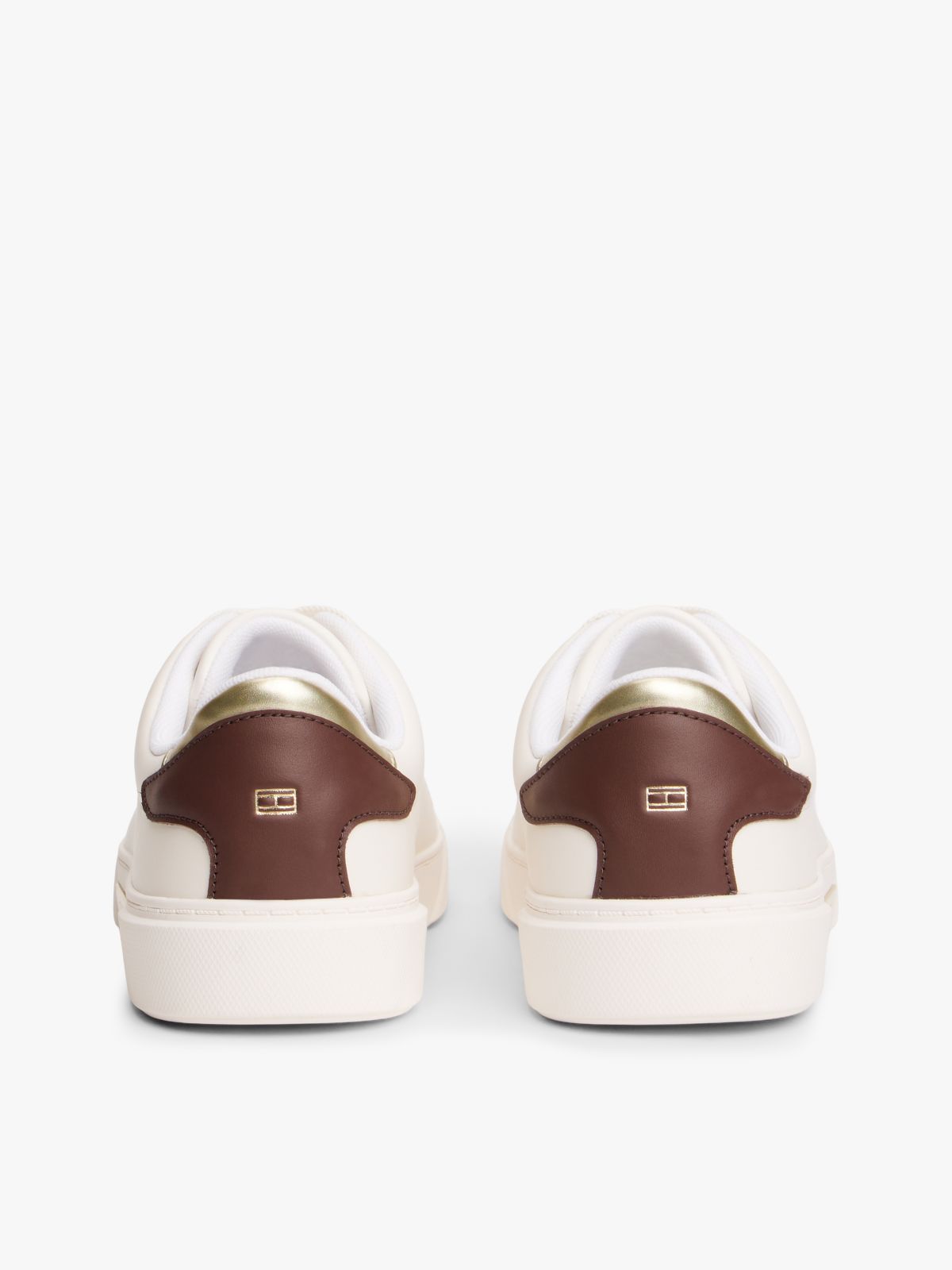 Leather Logo Plaque Court Trainers — Beige