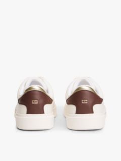Leather Logo Plaque Court Trainers — Beige 4