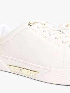 Leather Logo Plaque Court Trainers — Beige 6