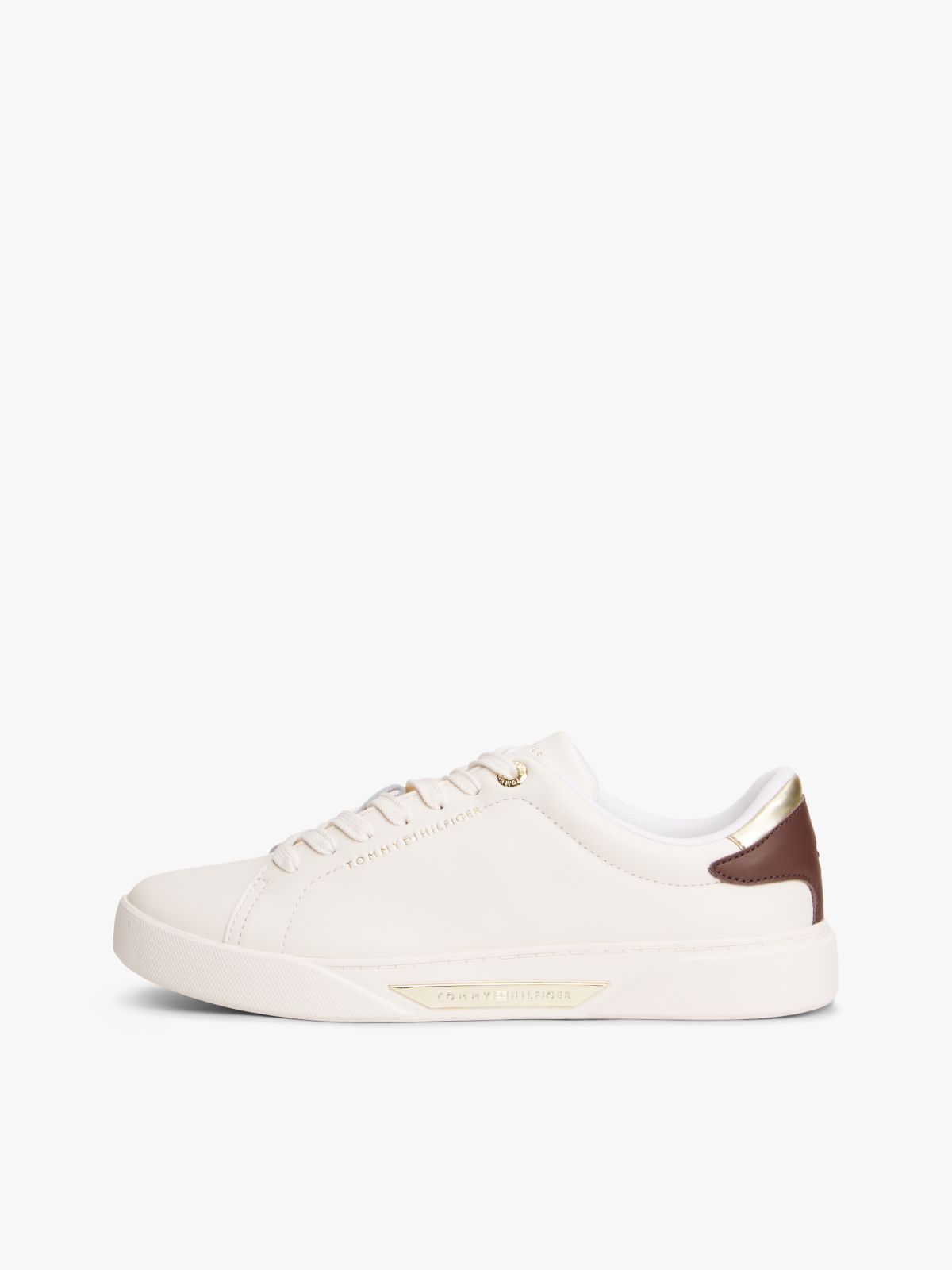 Leather Logo Plaque Court Trainers — Beige