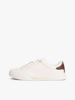 Leather Logo Plaque Court Trainers — Beige 7