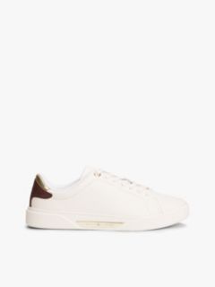 Leather Logo Plaque Court Trainers — Beige 1