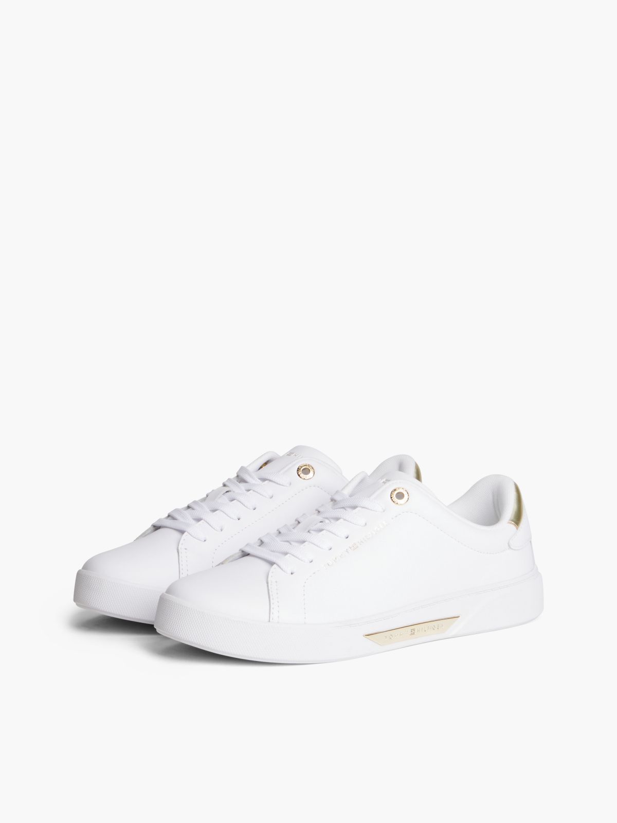 Leather Logo Plaque Court Trainers — White
