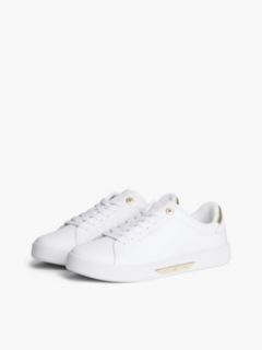 Leather Logo Plaque Court Trainers — White 2