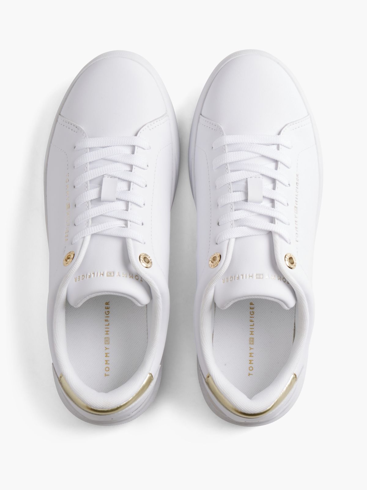 Leather Logo Plaque Court Trainers — White