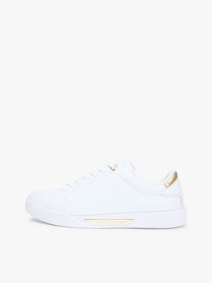 white leather logo plaque court trainers for women tommy hilfiger