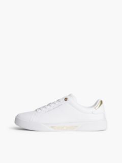 Leather Logo Plaque Court Trainers — White 7