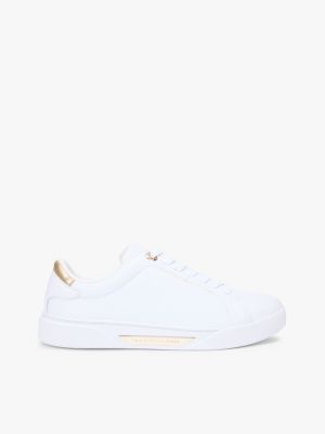 white leather logo plaque court trainers for women tommy hilfiger