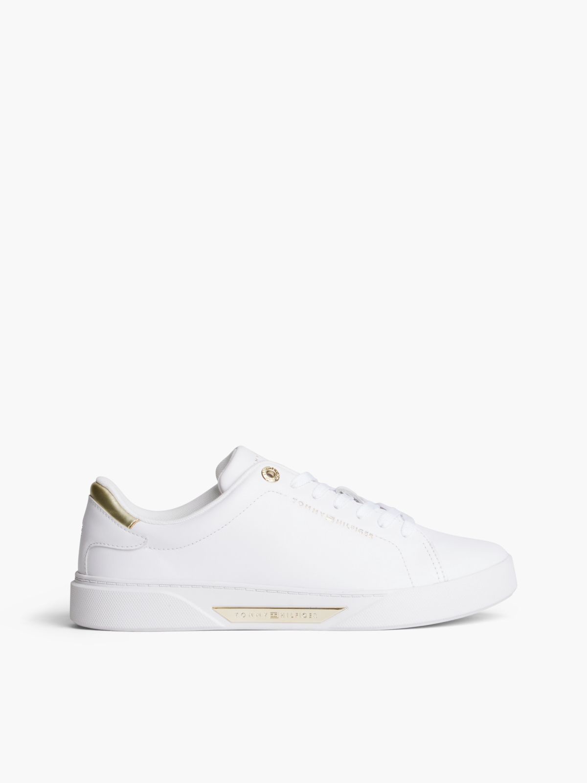 Leather Logo Plaque Court Trainers — White
