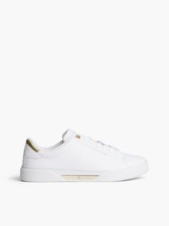 Leather Logo Plaque Court Trainers — White 1