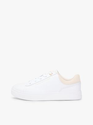 white leather embossed logo cupsole trainers for women tommy hilfiger