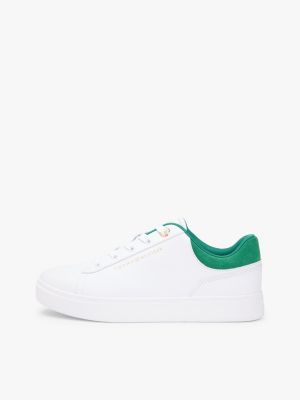 white leather embossed logo cupsole trainers for women tommy hilfiger