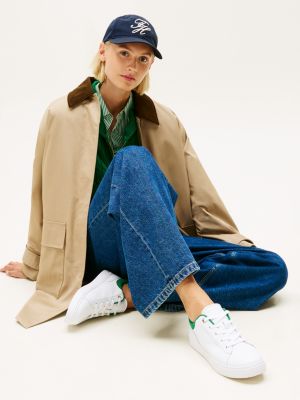 white leather embossed logo cupsole trainers for women tommy hilfiger