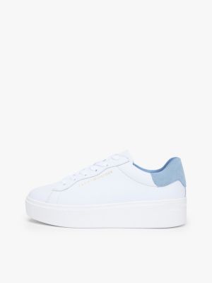 wit leren cupsole sneaker met plateauzool voor dames - tommy hilfiger