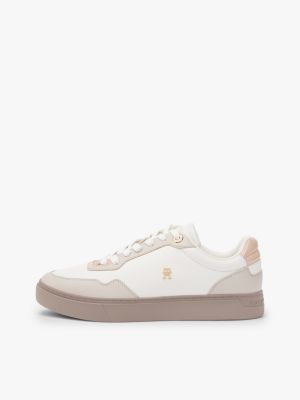 baskets en cuir multitexture à semelle cuvette blanc pour femmes tommy hilfiger