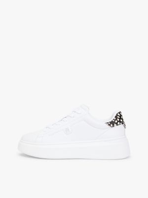 white snow leopard heel leather platform trainers for women tommy hilfiger