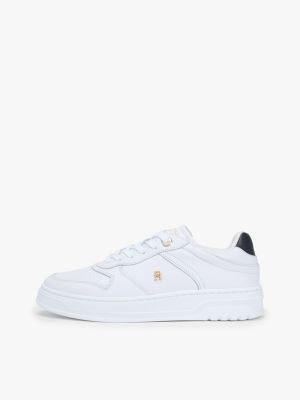 white th monogram leather cupsole trainers for women tommy hilfiger
