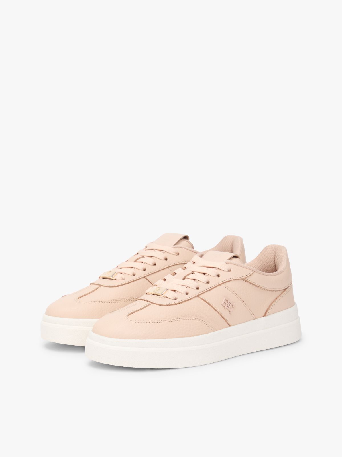 Debossed TH Monogram Leather Court Trainers — Pink