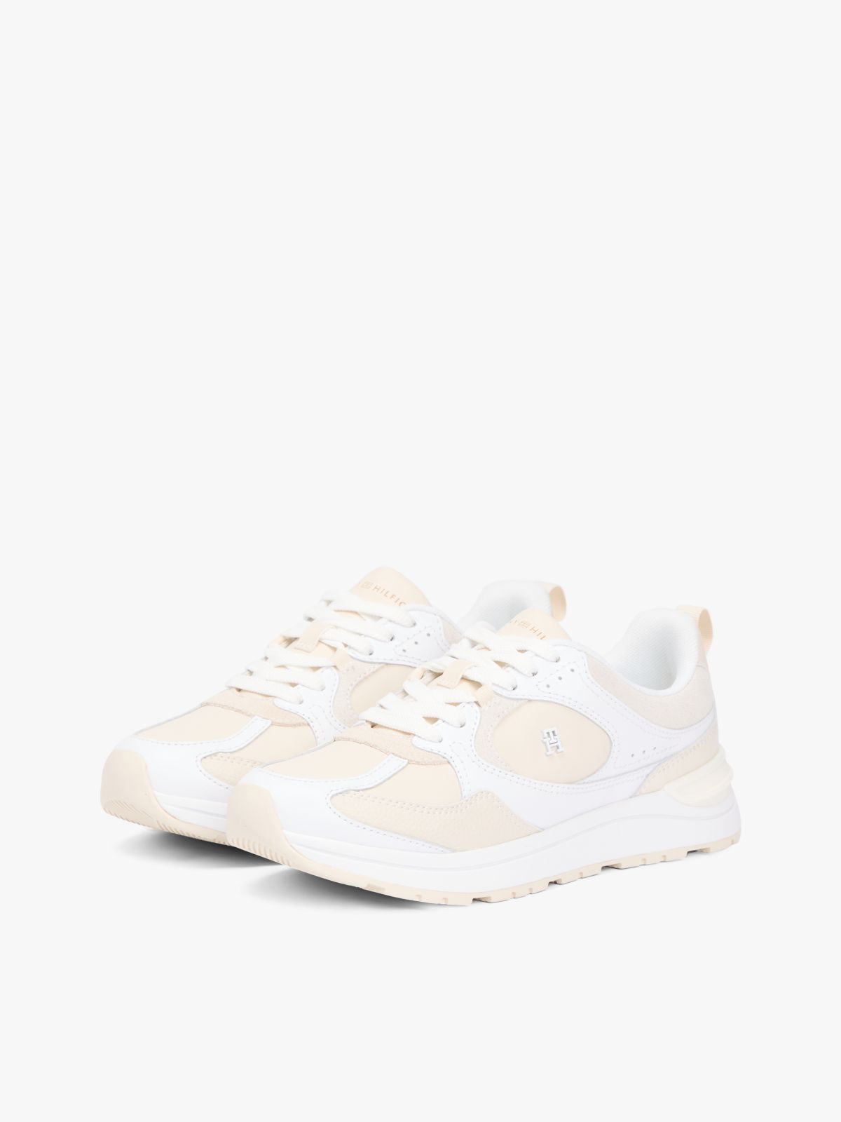TH Monogram Leather Mixed Texture Trainers — White