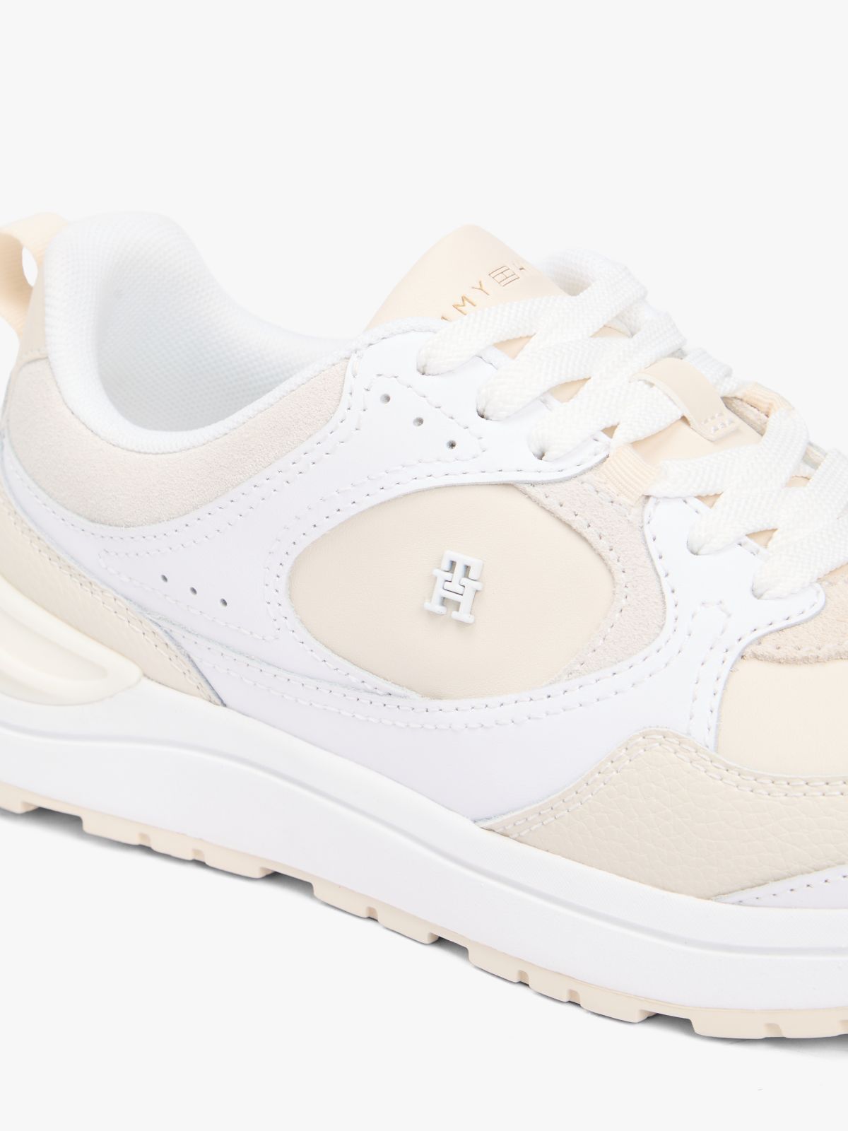 TH Monogram Leather Mixed Texture Trainers — White