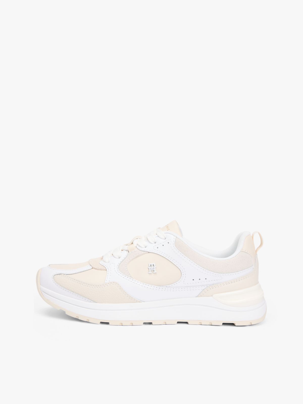 TH Monogram Leather Mixed Texture Trainers — White