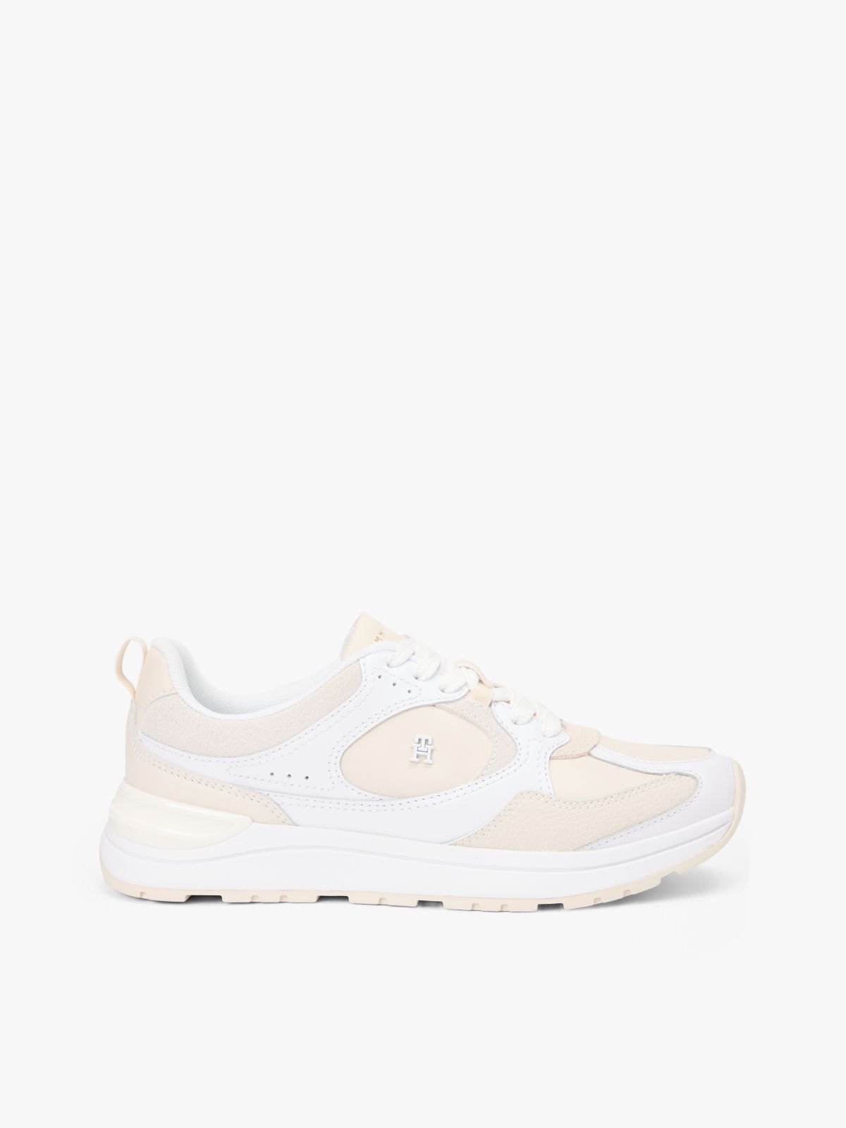 TH Monogram Leather Mixed Texture Trainers — White