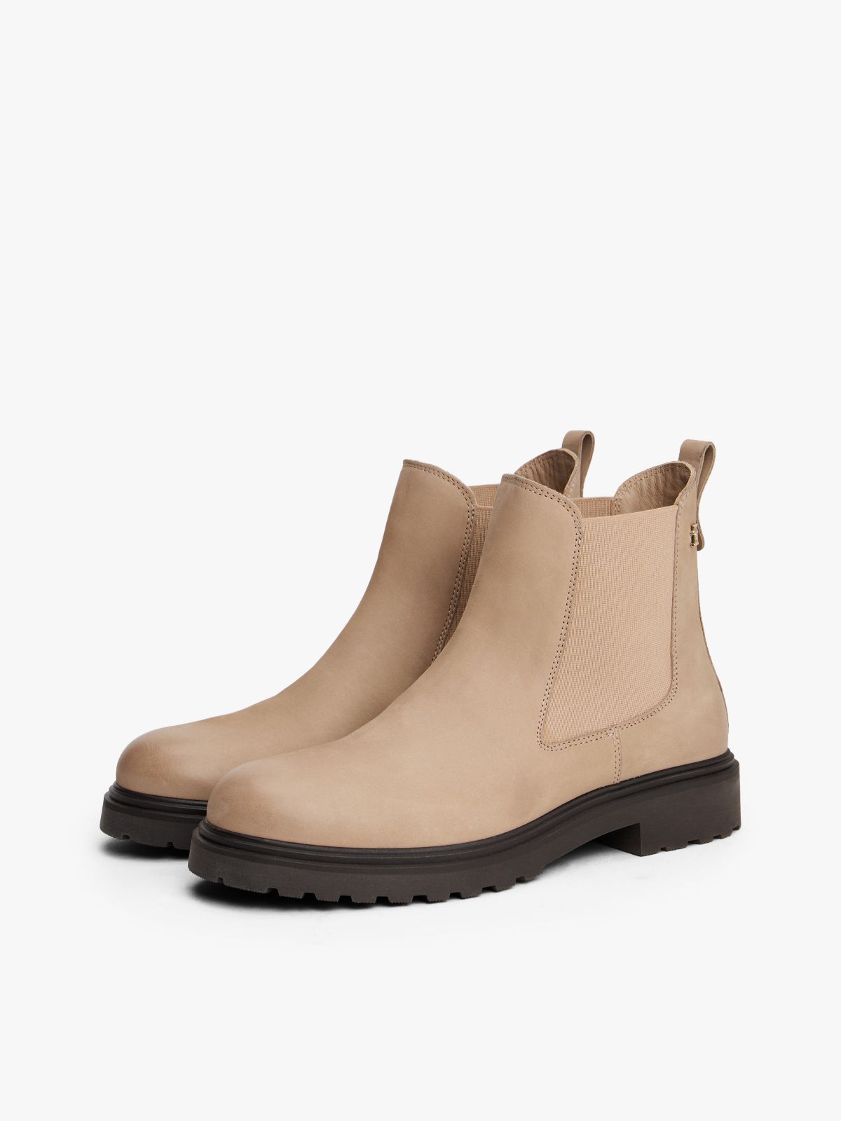 Leather Cleat Chelsea Boots — Beige