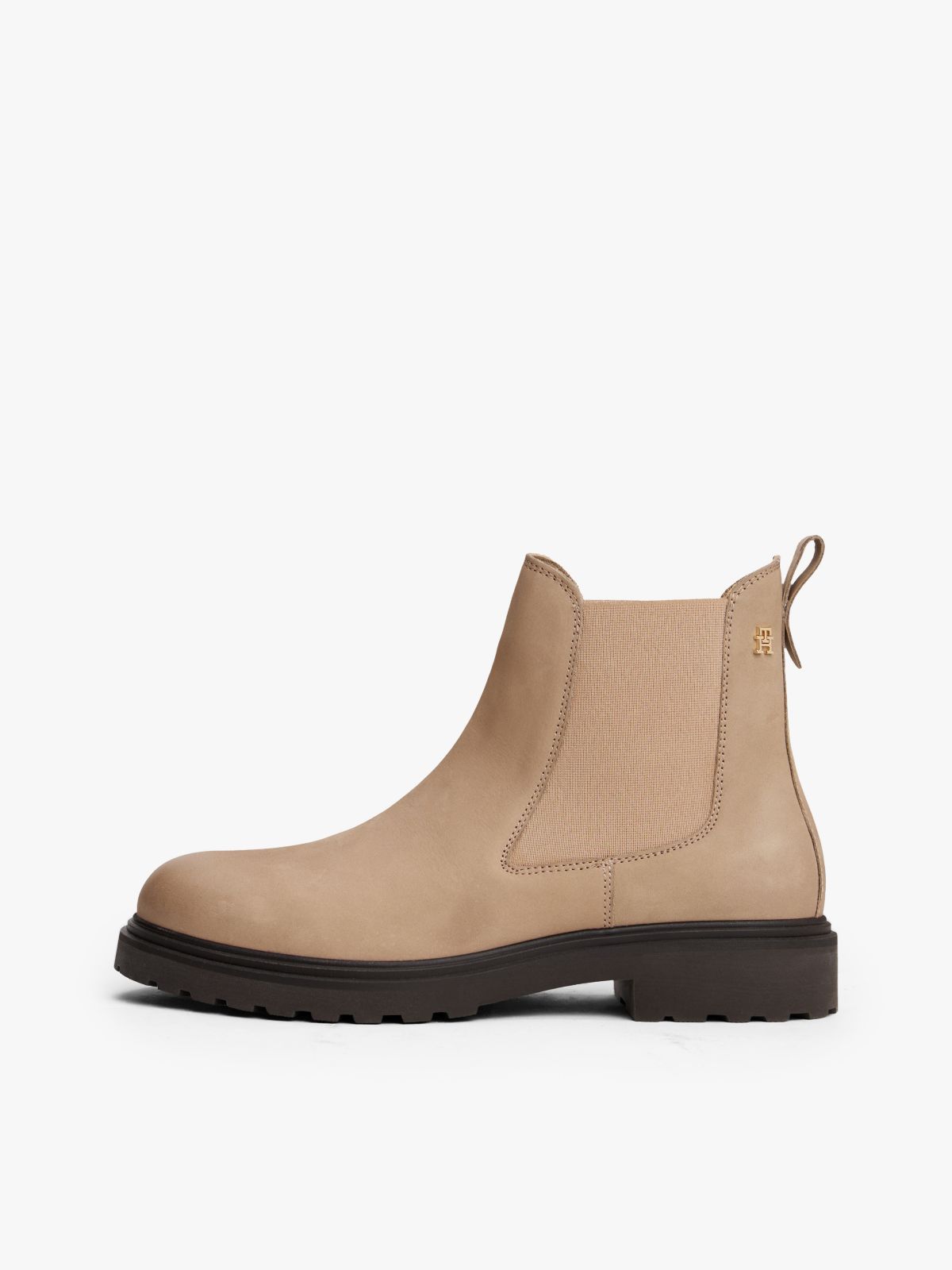 Leather Cleat Chelsea Boots — Beige