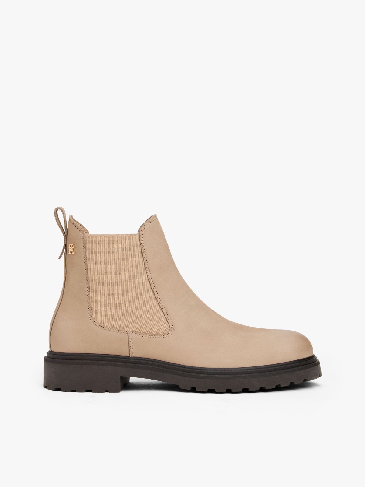 Leather Cleat Chelsea Boots — Beige