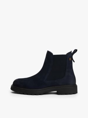 bottines chelsea en cuir crantées bleu pour femmes tommy hilfiger